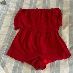 Red strapless romper